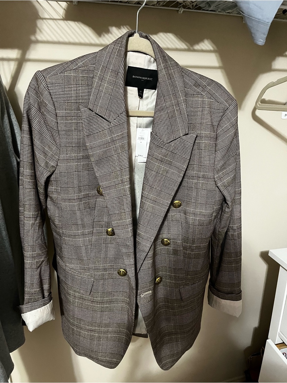 Banana Republic Men’s Brown Glen Plaid Double-Breasted Sport Coat